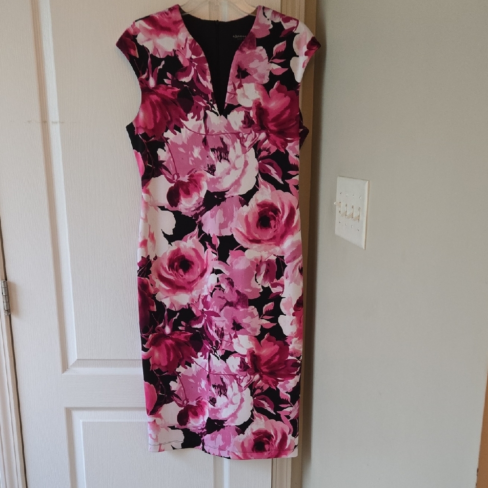 Connected Apparel Pink Sheath Midi Dress V-neck Sleeveless